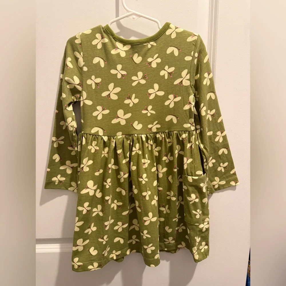 NWOT Hanna Andersson Long sleeve cotton green butterfly skater dress w pockets 4